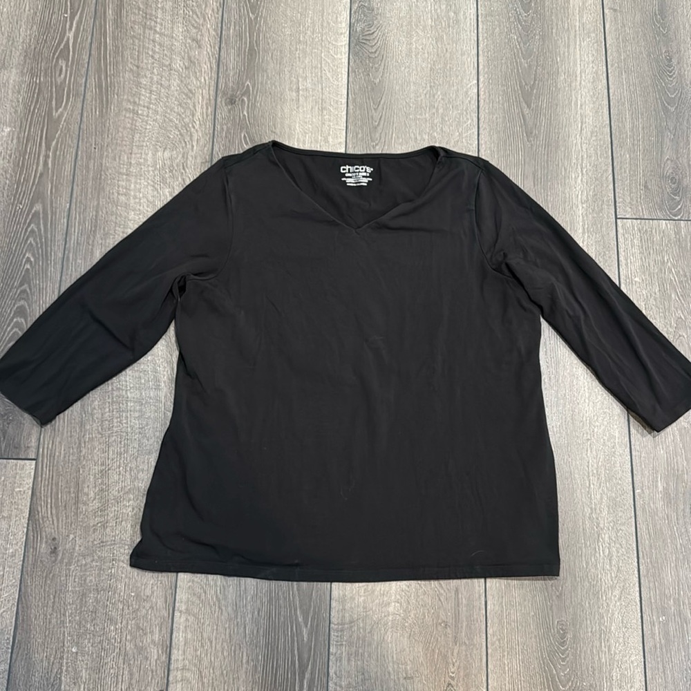 Black Chicos 3/4 Sleeve V Neck Long Sleeve Shirt Sz L - Picture 1 of 3